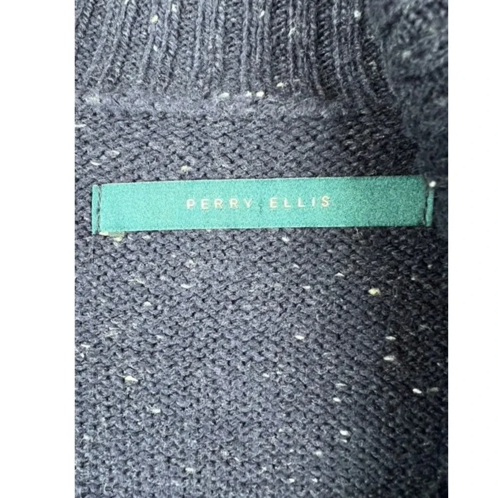 Perry Ellis Shawl Collar Cardigan Sweater Mens Large Blue Elbow Patch Button Up - Picture 4 of 6